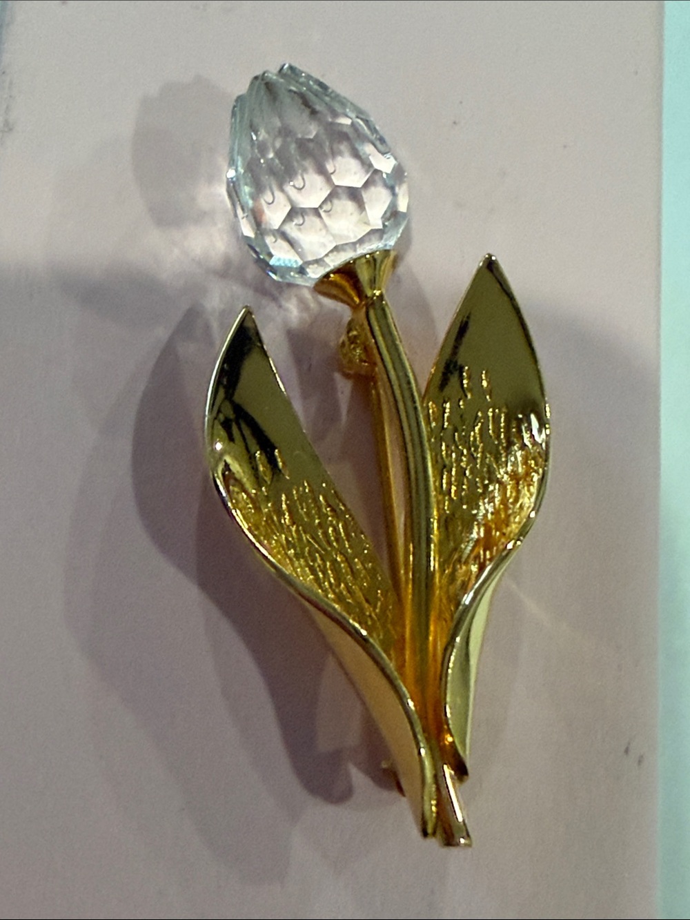 Signed swan Swarovski Gold-Tone Crystal pin brooch.
